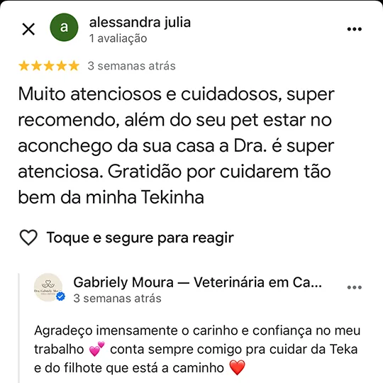 Avaliação de Alessandra no Google